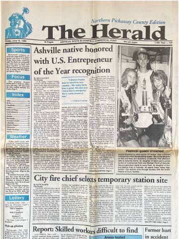 First page of The Circleville Herald, June 12, 1998